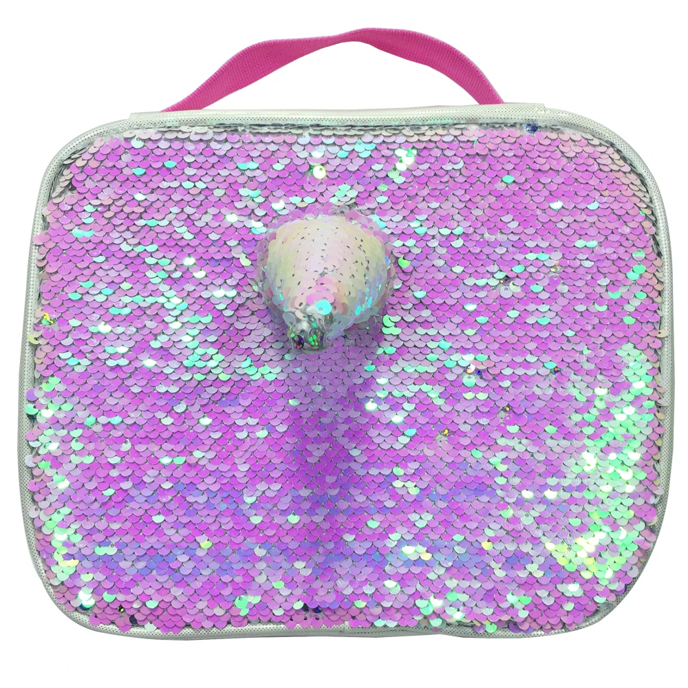 Magic Unicorn Sequin Lunch Box Mermaid Pink Colorful Rainbow Casual Fashion School Tote For Girls Kids