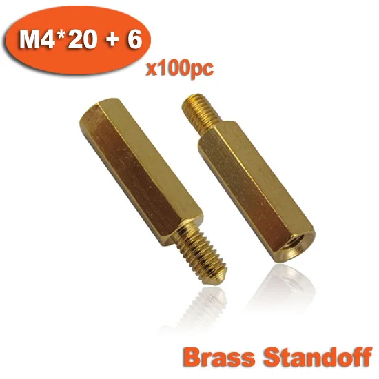 100pcs Male To Female Thread M4 x 20mm + 6mm Brass Hexagon Hex Standoff Spacer Pillars