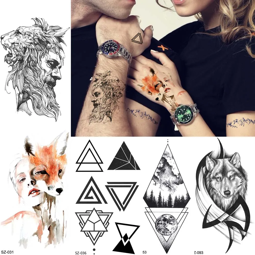 100 Pieces Wholesale 10x6cm Fake Temporary Tattoo Triangle Planet Body Art Tatoo For Men Women Waterproof 3D Flower Tattoo Paste