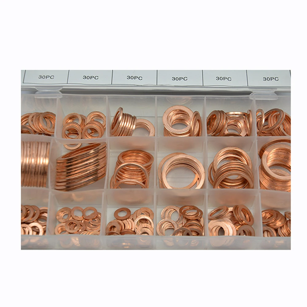 350pcs 18 Sizes Metric Copper Flat Ring Washer Gaskets Assortment Set Kit