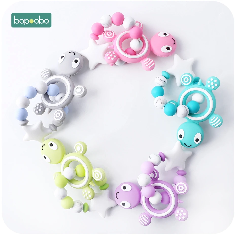 Bopoobo 1pc Silicone Rodent Baby Teething Rattle Beads Silicone Pearl Teething Silicone Turtles Baby Food Grade Silicone Teether