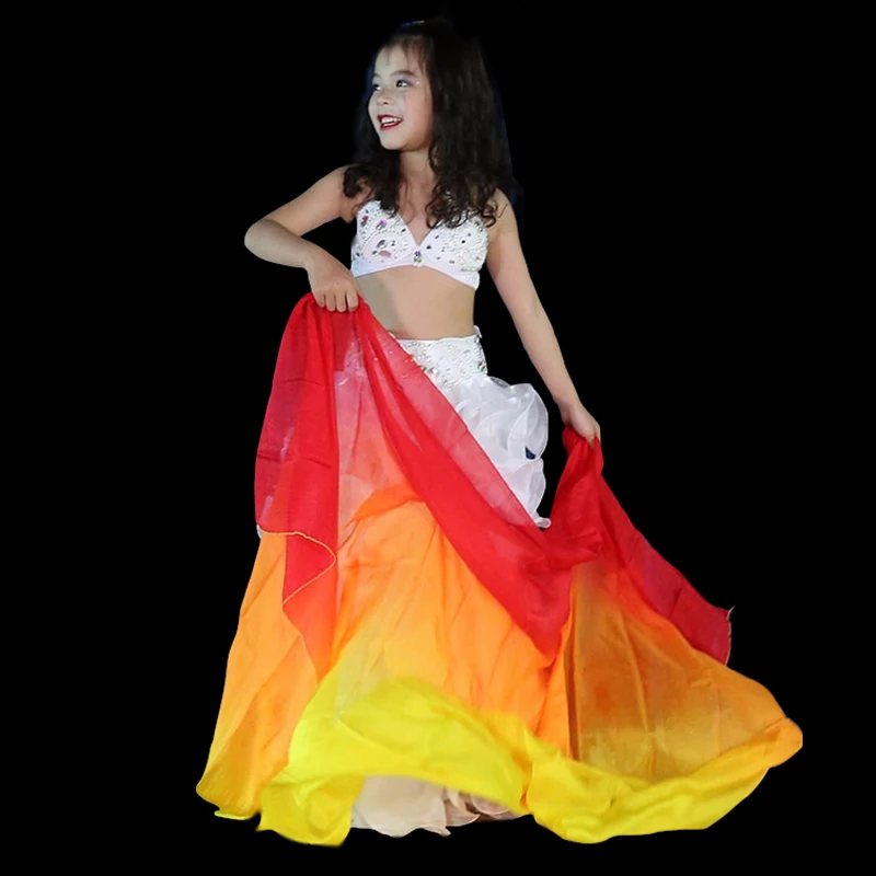 

100% Silk Performance Children Dancewear Contrast Color Light Texture Veil Shawls Women Scarf Costumes Silk Veils 200cm x 90cm