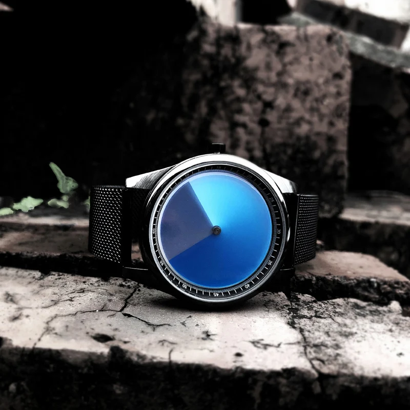 Enmex Individualization special design wristwatch 3D blue dail creative design stainless steel fashion quartz clock men watch