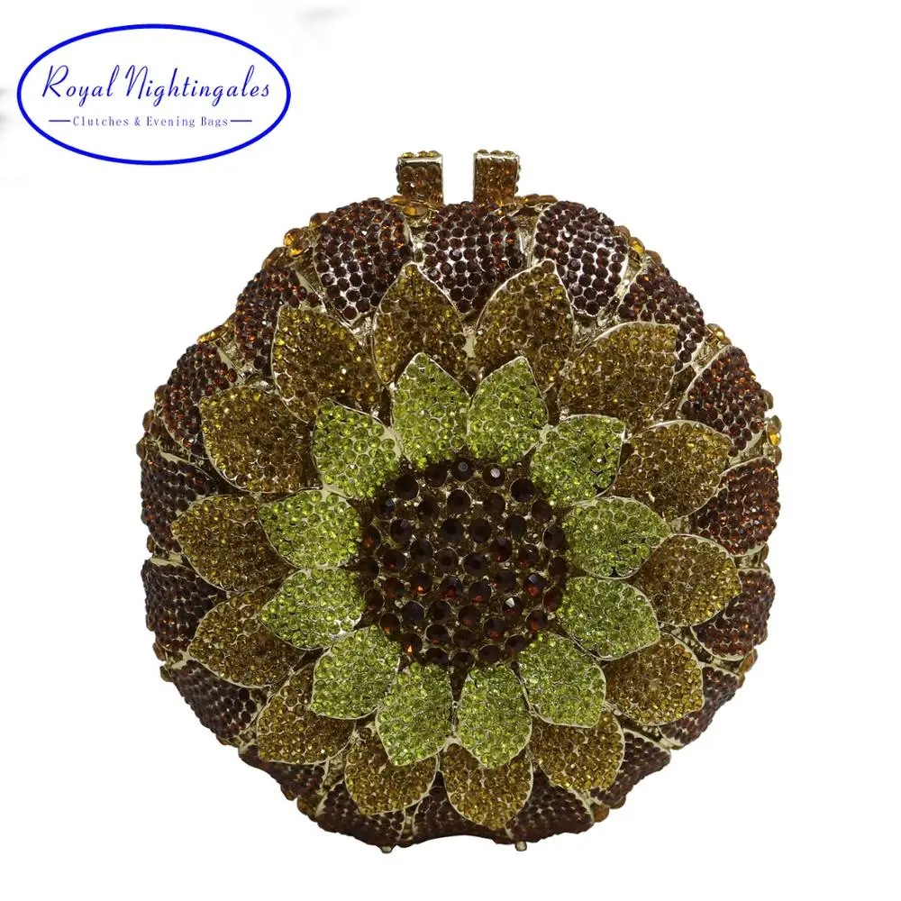 

RN New Flower Metal Hard Box Clutch Bag With Chain Evening Handbags Gold Small Purse Day Evening Clutch Bags