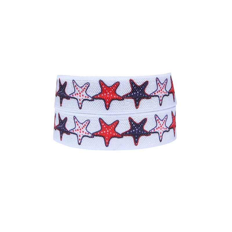 

FLRA FOE Red and blue Star fold over elastic ribbons for hair ties