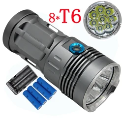 Powerful 8500LM 8x XM-L T6 LED Flashlight flashlamp 3 Modes Torchs Lantern Flash Light +4x18650 Battery +Charger