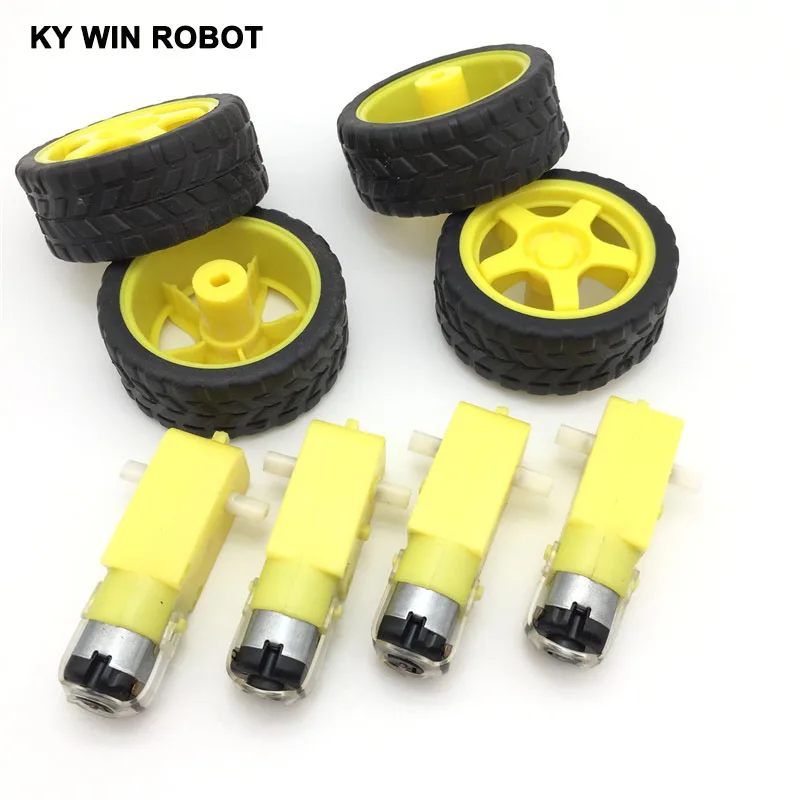 Free shiping !!! 4Lot/package Deceleration DC motor + supporting wheels smart car chassis, motor / robot car wheels for arduino