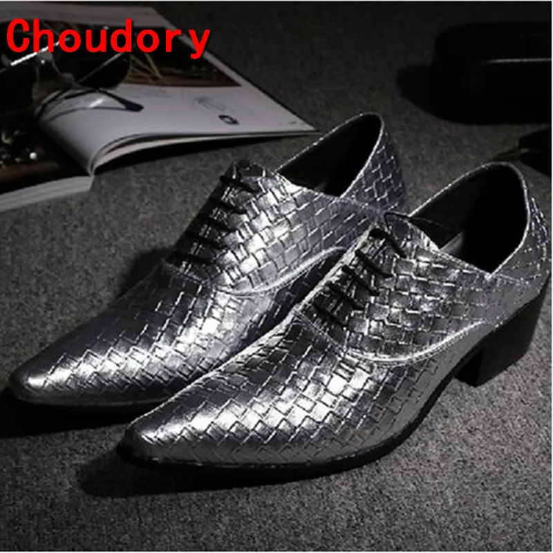 

Choudory European Knitted Leather Shoes For Men Height Increasing Men Dress Shoes Men Formal Shoes Lace Up Oxford Shoes For Men