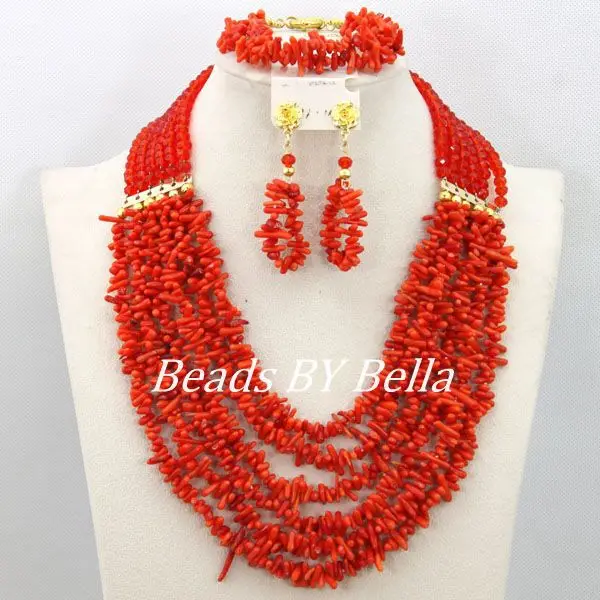 incrivel vermelho africano coral contas conjunto de joias nigeriano contas de casamento colar conjuntos de joias de noiva abs014 novo 01