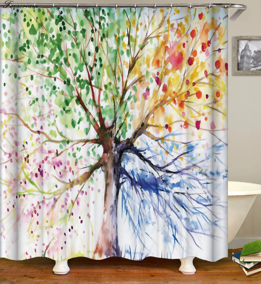 

Tree Shower Curtain 3d Curtains bathroom curtain with hooks fabric flower Waterproof funny bath curtain Or Mat