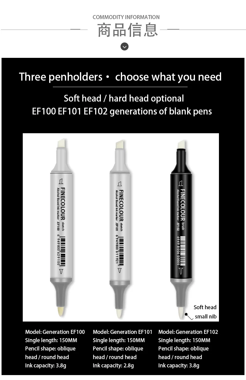 Finecolour Ersatz EF100/EF101/EF102 Generation Art Marker Head Austauschbare große schräge Spitze/kleine runde Spitze für Markierungsstift – Detail 4