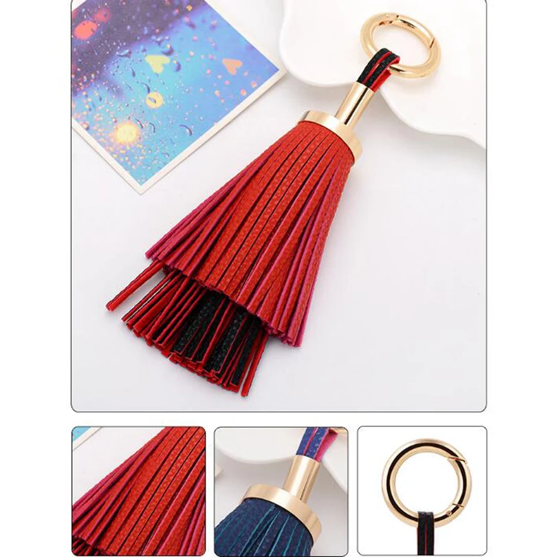 Fashion Luxury Two-layer PU Leather Tassel Bag Keychain Women Handbag Key Chain Ring Holder Accessories Car Pendant R262