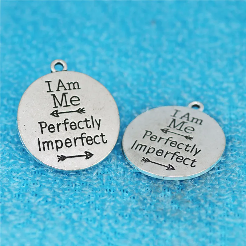 Mixed Charms 10 Pieces/Lot Diameter 25mm Letter Engraved I Am Me Perfectly Imperfect Round Disc Words Charms Wholesale