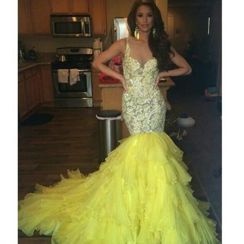 Vestido De fiesta amarillo con escote Corazón, vestido Formal con apliques largos, vestido De noche De sirena