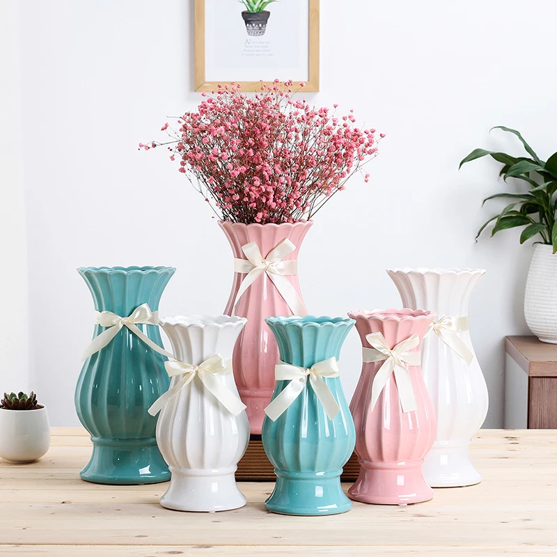 

European Style White Ceramic Vase Modern Home Decoration Living Room Desktop Decor Accessories Vase Decoration Household Gifts