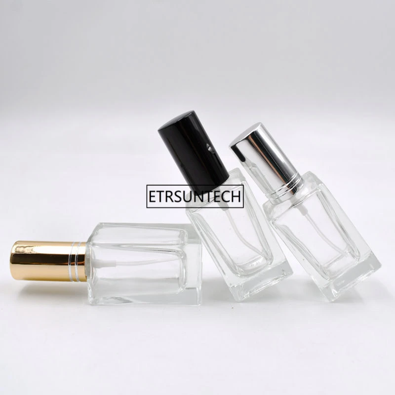 100pcs 15ml Square Glass Perfume Atomizer, Empty Parfum Bottle Silver Gold Black Cap, 15ML Cosmetics Spray Bottles F2244