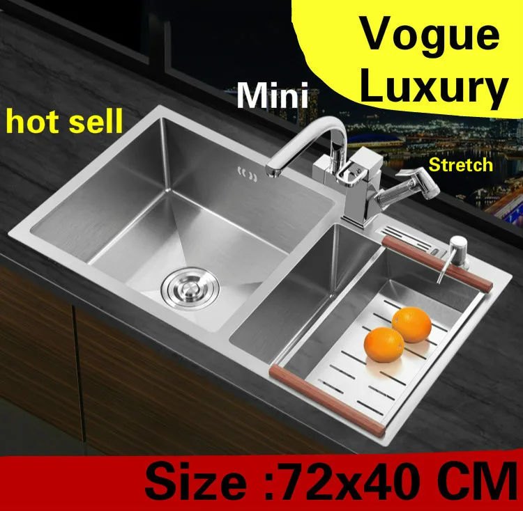 

Free shipping Apartment kitchen manual sink double groove multifunction wash vegetables 304 stainless steel hot sell 720x400 MM