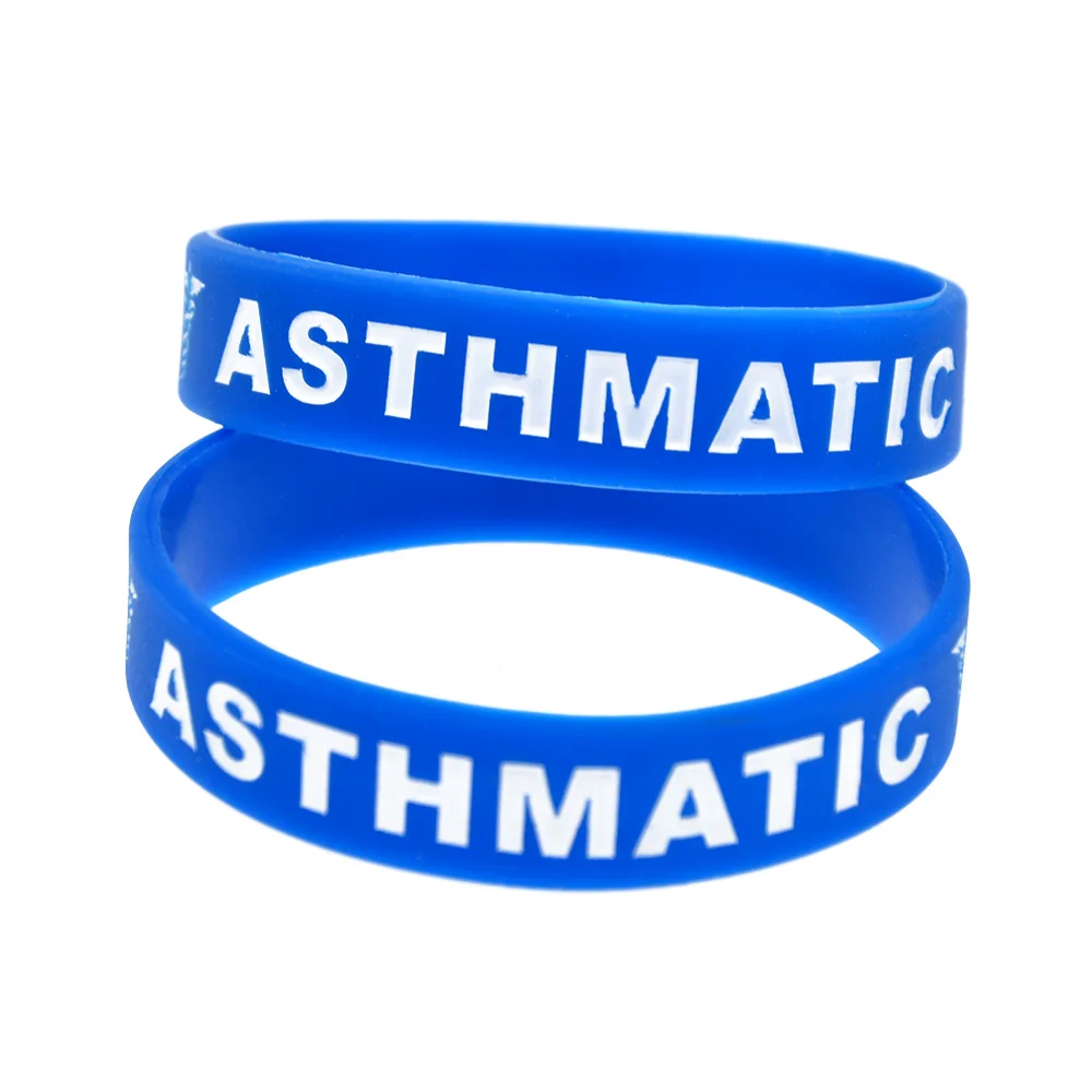 

50 Pcs Asthmatic Silicone Bracelet ASTHMA Rubber Wristband 3 colors Children Size Bangle