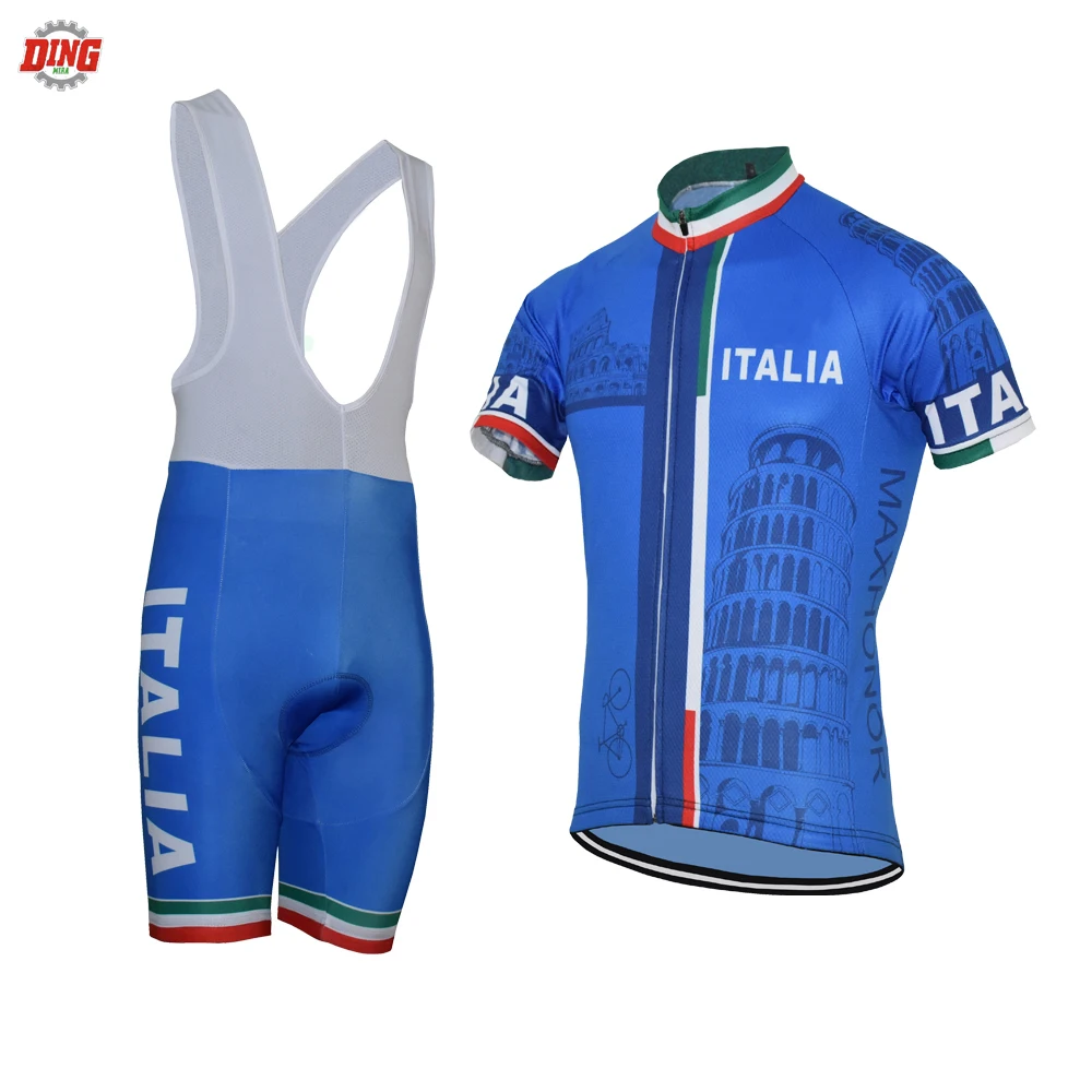 NEW Italy ITALIA team cycling jersey set men short sleeve bike wear jersey set bib shorts Gel Pad blue Cycling clothing