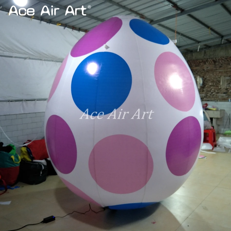 Giant Standing White Air-blown Egg with Pink Purple Blue Dots Beautiful Inflatable Easter Eggs for Event Decorations