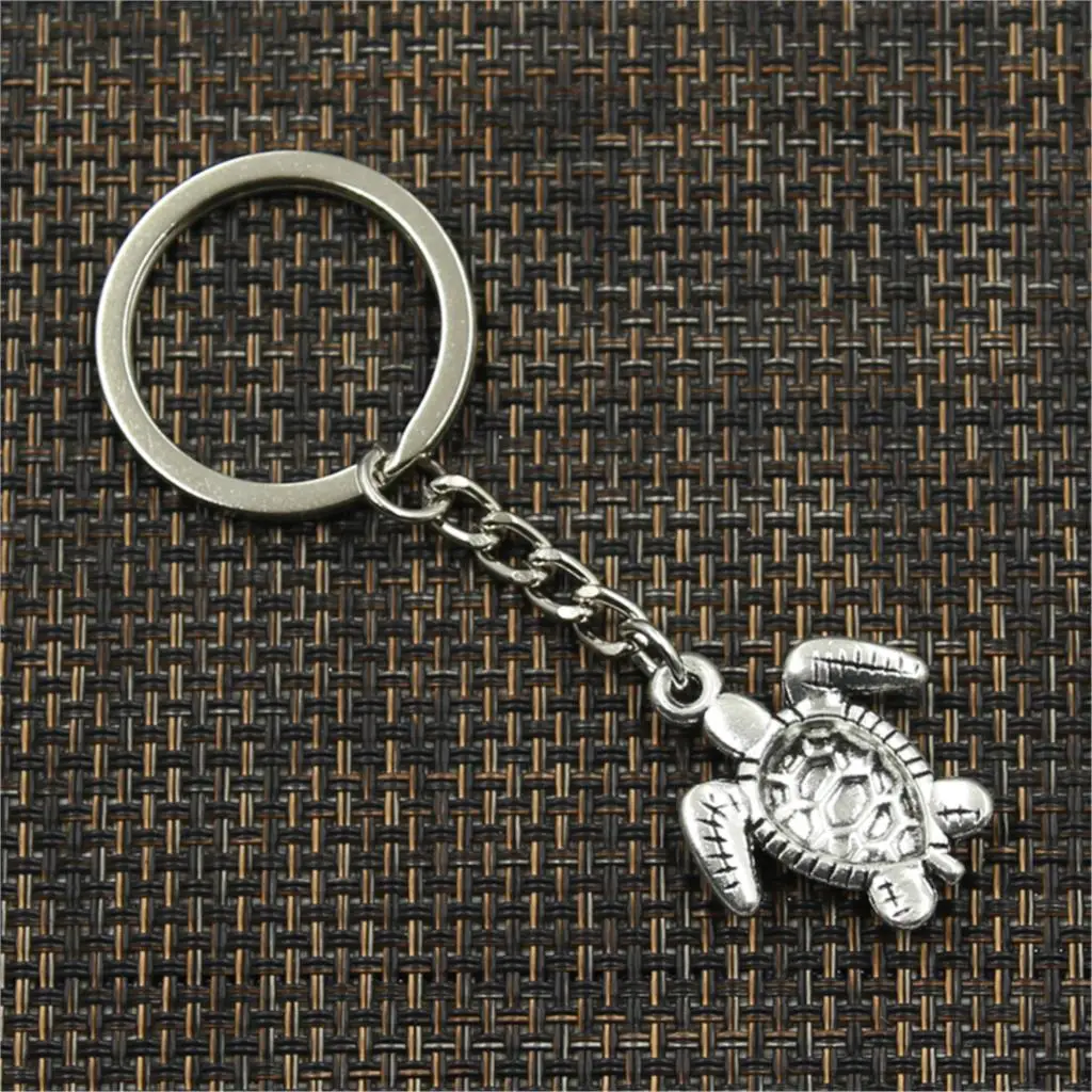 New Fashion Men 30mm Keychain DIY Metal Holder Chain Vintage Tortoise Turtle Sea 26x23mm Silver Color Pendant Gift