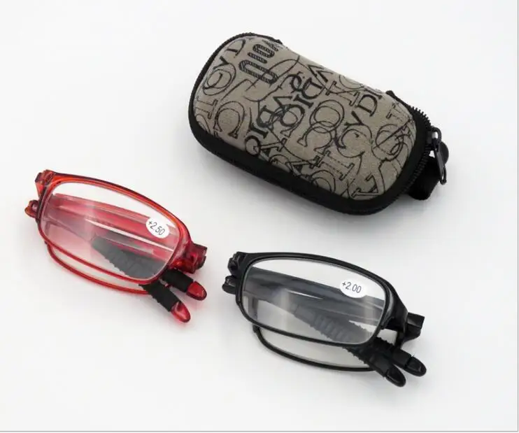 

Wholesale New TR90 Folding Reading Glasses Women Men Mini Clip Holder Zipper Case Foldable Readers Gifts With Case Box