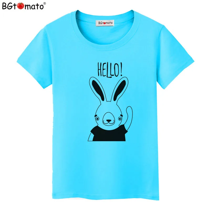 

BGtomato Say HELLO cute rabbit tshirt women summer comfortable top tees Brand new fashion lovely Shirts