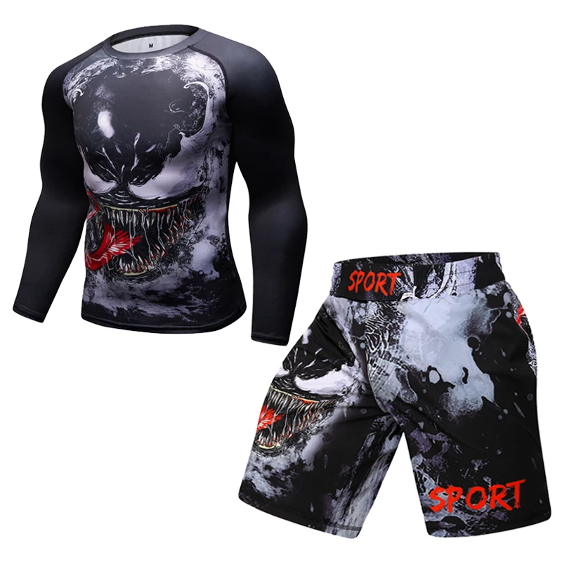 Zestaw bokserski koszulka kompresyjna + spodnie Venom Rashguard KickBoxing obcisła sportowa koszulka spodnie Muay Thai MMA mężczyźni strój na