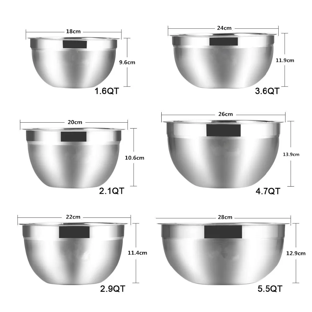 LMETJMA Stainless Steel Mixing Bowls Non Slip Nesting Whisking Bowls Set Kitchen Mixing Bowls For Salad Cooking Baking KC0257