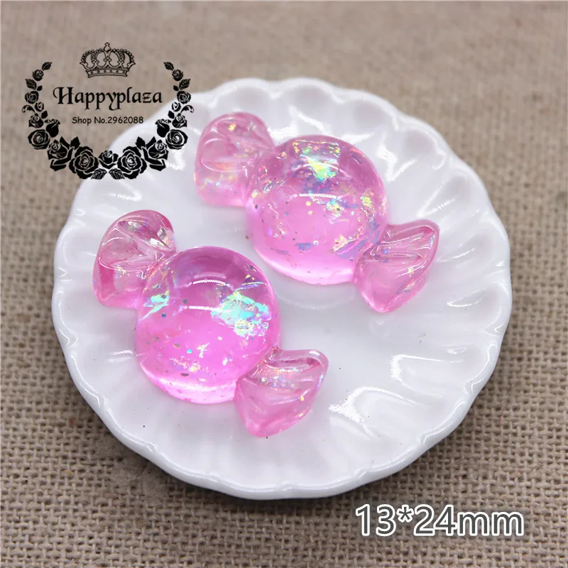 10pcs Resin Flatback Cabochon Glitter Clear Sweet Candy Simulation Food Art Supply Decoration Charm Craft,13*24mm