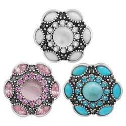 New Beauty Colorful rhinestone Flowers  20MM Metal snap buttons for DIY 18mm snap jewelry wholesale KZ3380