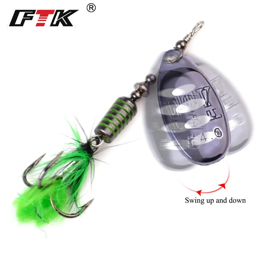 FTK 1pc Spinner Bait 7.5g 12g 17.5g Hard Spoon Bass Lures Metal Fishing Lure With Feather Treble Hooks For Pike Fishing