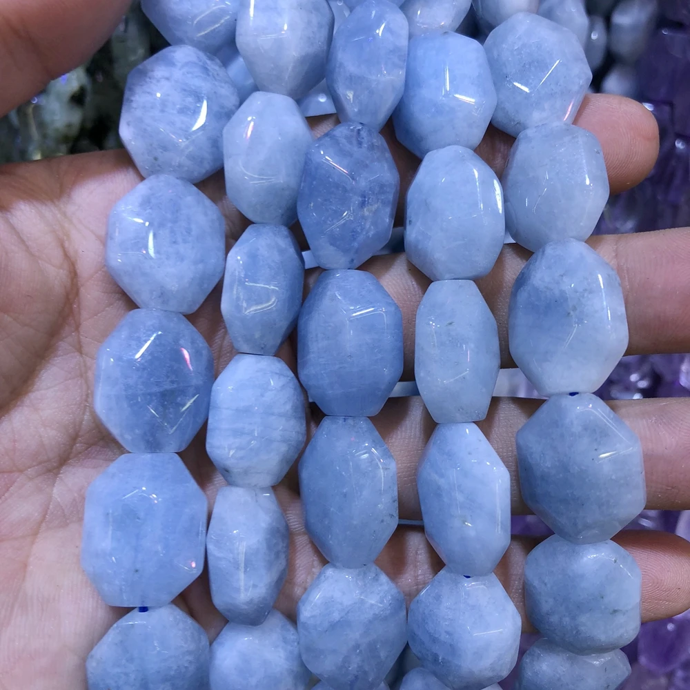 Wholesale 2strings Natural Blue Aqua maine  Gem Stone Faceted Nugget Slice Beads,Genuine Gem Jewelry Making Beads,15.5