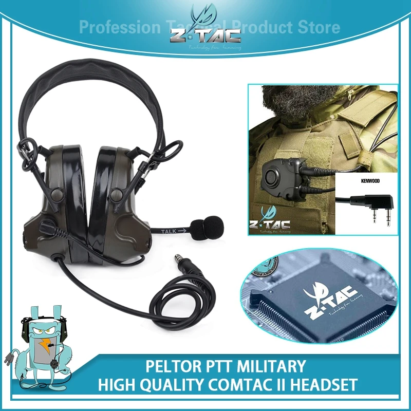 

Z-Tactical Fifth Generation Chips Airsoft Comta II Aviation Headset Silicone Sponge Earmuffs with Pelto PTT for KENWOOD Plug