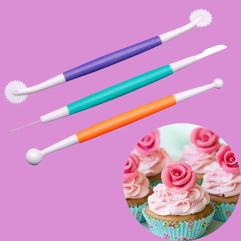 

3pcs/lot Fondant Cake Modelling Tool Sugarcraft Flower 6 Patterns Cutter Wheel Tools Wedding Cake Decorating Pen Cake Mold