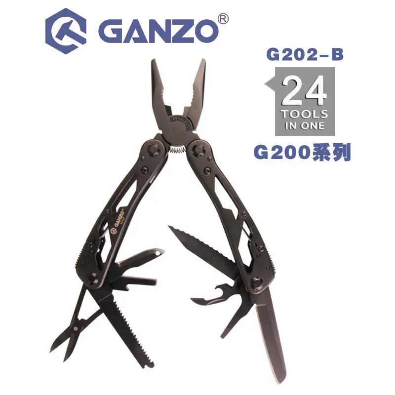 Ganzo G200 series G202-B Multi pliers 24 Tools in One Hand Tool Set Screwdriver Kit Portable Folding Knife Stainless Steel plier