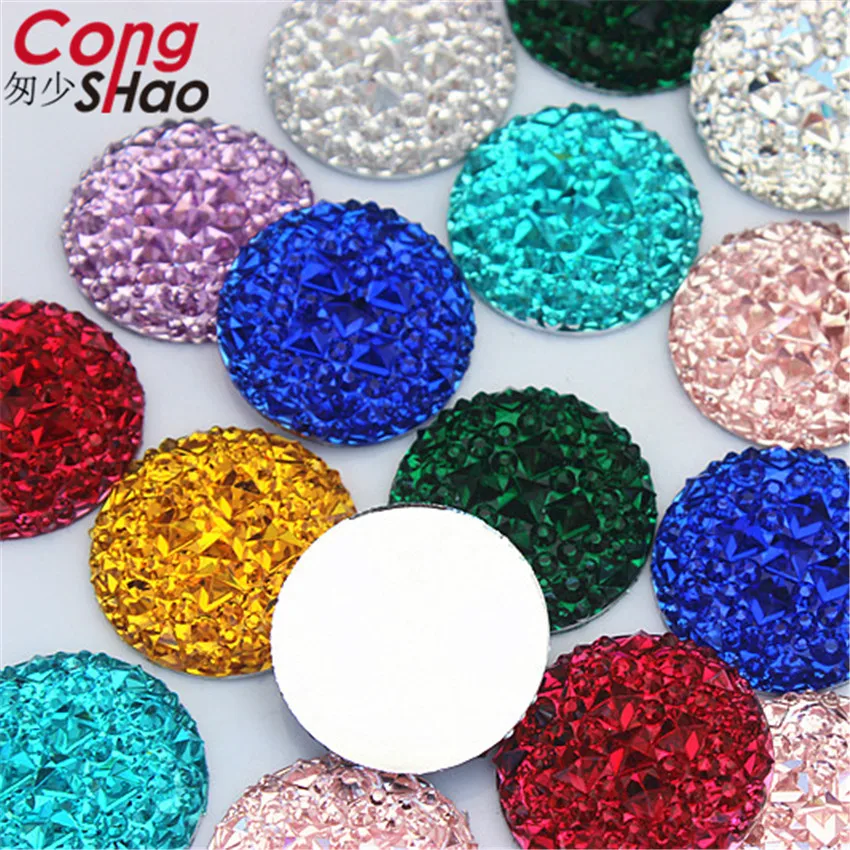 Cong Shao 50pcs 25mm Colorful Round flat back Beads stones and crystals Resin Rhinestone applique DIY Wedding Dress Button CS670