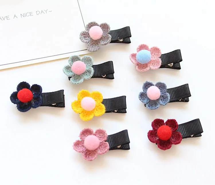 

Boutique 40pcs Fashion Cute Sunflower Hair Clips Kawaii Solid Mini Pom Pom Floral Hairpins Princess Headwear Hair Accessories