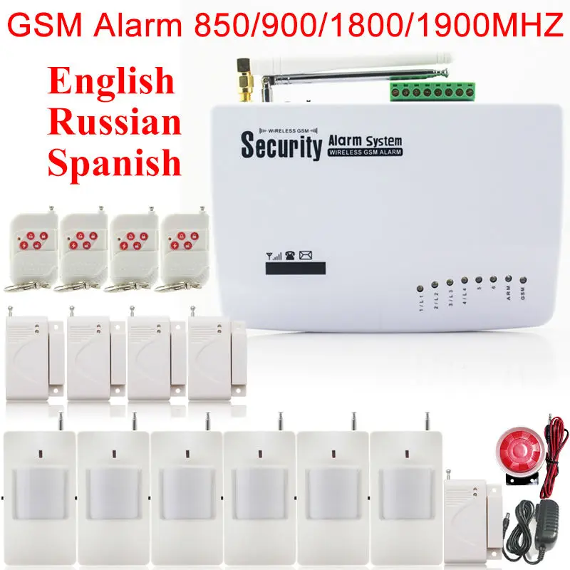 GSM01 Russian Manual Voice 5 pcs Door Sensor 6 X Wireless PIR Detector Dual Antenna Wireless Home security GSM Alarm System