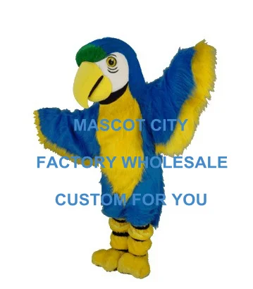 

Long Hair Material Blue Macaw Mascot Adult Size Mascotte Mascota Outfit Suit Party Carnival Cosply Costume SW574