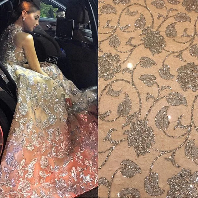 

High quality French glitter lace ZH-121695 wedding dress lace fabric African flashing lace fabric