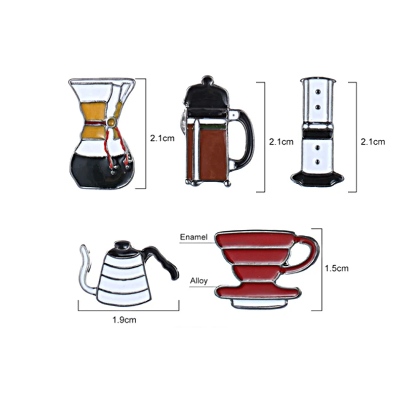 5 Styles Funny Coffee Using Tools Enamel Brooches Automatic Pot Set Filter Coffee Machine Cup Shaped Pins Shirt Jeans Decoration view 4