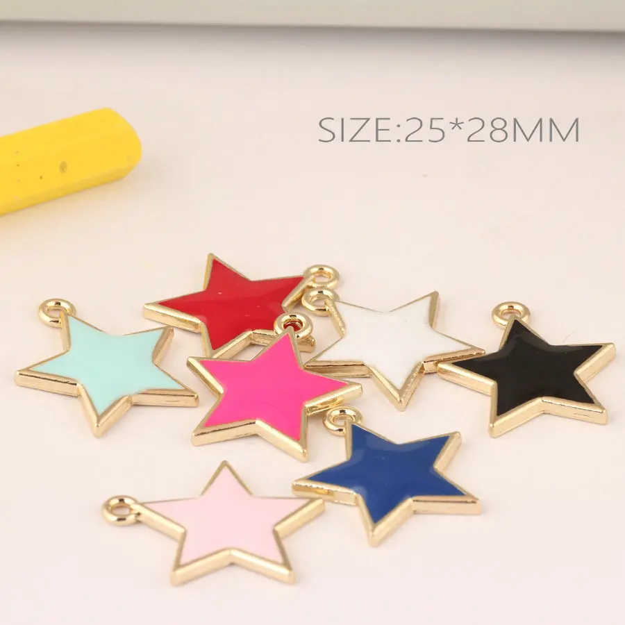 

Free Shipping 25*28MM Enamel Kawaii Stars Pendants 50PCs Oil Drop Enamel Jewelry Bracelet Necklace Earring Garment Charms