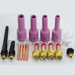 TIG Gas Lens KIT Long Alumina Gas Lens Nozzle Back Caps Consumables Fit TIG welding Torch SR PTA DB WP-17 18 26 Series, 17pcs