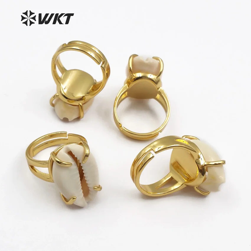 WT-R314 Wholesale Natural Cowrie Shell Vintage Prong Setting High Quality Rings Women Wedding Bridesmaid Jewelry