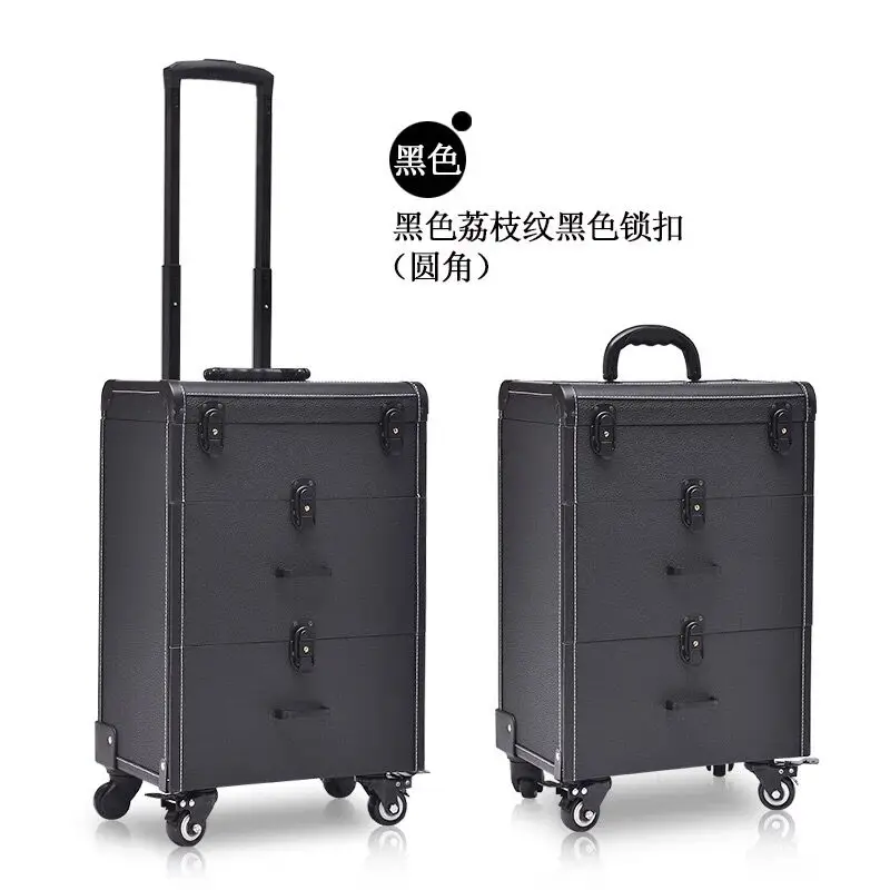 New Nail tattoo Rolling luggage bag girls multifunction trolley suitcase Women multilayer high quality cosmetic case with wheel