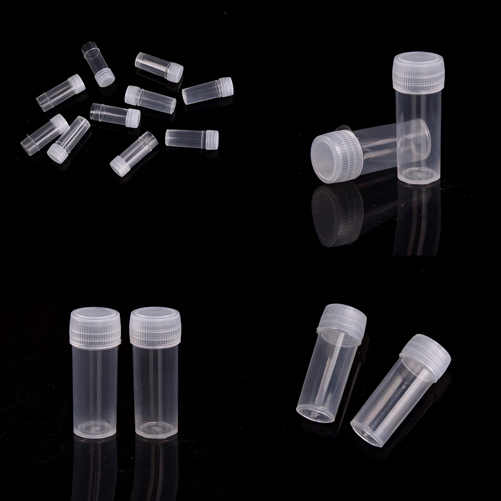 10pcs/lot Refillable Bottles 5ml Centrifuge Plastic Test Tubes Bottles Vials Sample Containers Powder Craft with Screw Caps