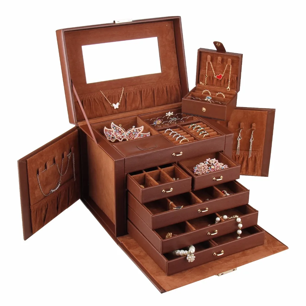 White Large Jewelry Box Girls Jewellery Velvet Storage Organizer Travel Case Watches Holder Gift Necklaces Rings Earring Display