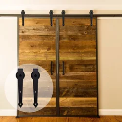 LWZH 6FT/7FT/7.5FT/9FT Steel Sliding Barn Door Arrow-Shaped Track Roller American Style Barn Door Hardware Kit for Double Door