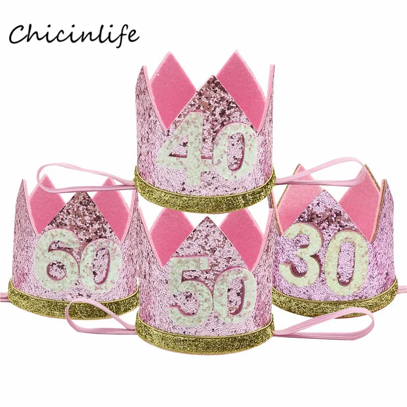 Chicinlife 30 40 50 60 Birthday Crown Headband Women 30th 40th 50th Birthday Party Decoration Adult Birthday anniversary Hat